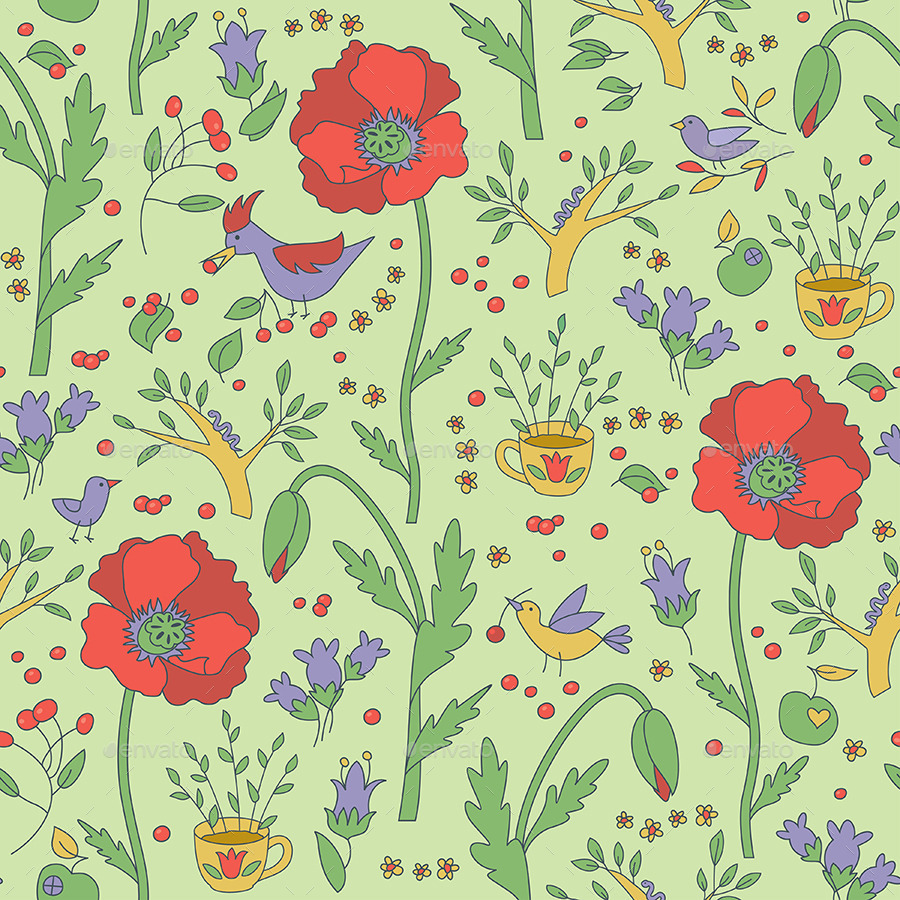 Set of Three Garden Seamless Patterns by Oliycka GraphicRiver